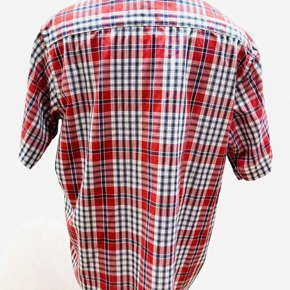 DAVID TAYLOR Men Short Sleeve Button Down Plaid Collared Red Shirt Size Large - Picture 6 of 12